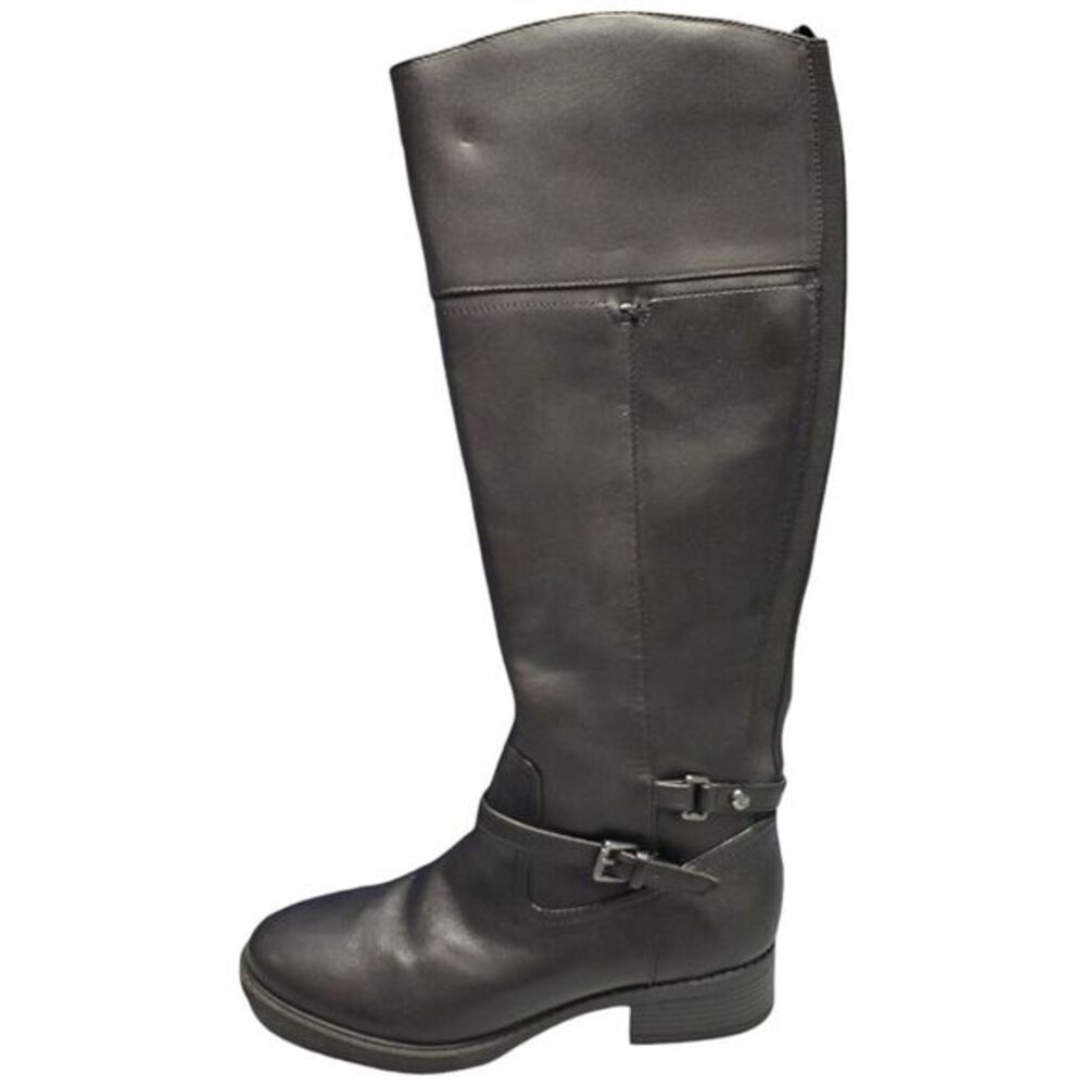 Easy Spirit Tau Boots Womens Size 6 Black Leather Round Toe Knee High Side Zip